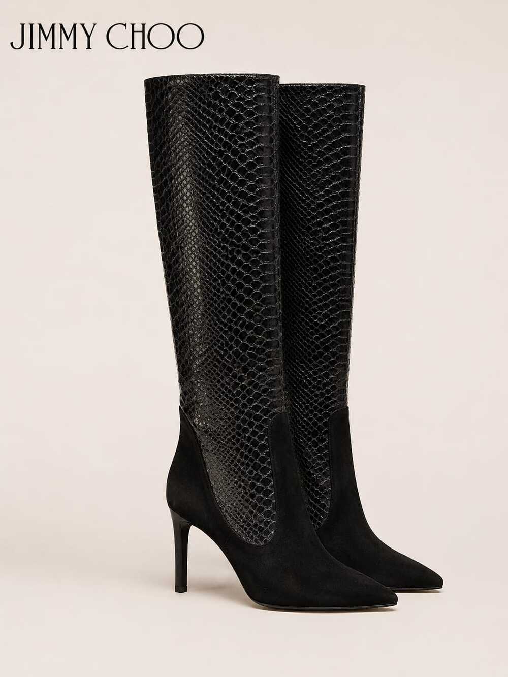 Jimmy Choo Black Knee-High Stiletto Boots, Size 38